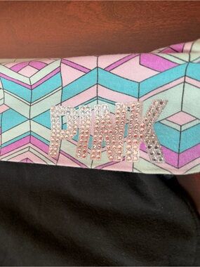 VS PINK Fold-Over Flare Yoga Pants Small Pastel Abstract Print Bling Y2K